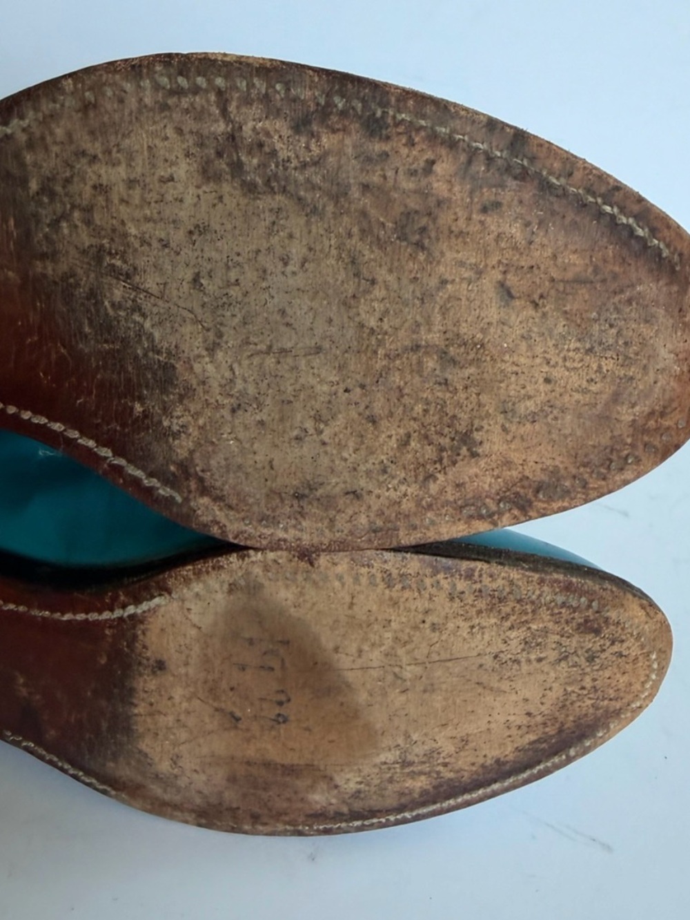 Vintage 90s Justin Turquoise Teal Leather Cowgirl Boots 7.5 D Roper 8360 USA - Picture 16 of 16